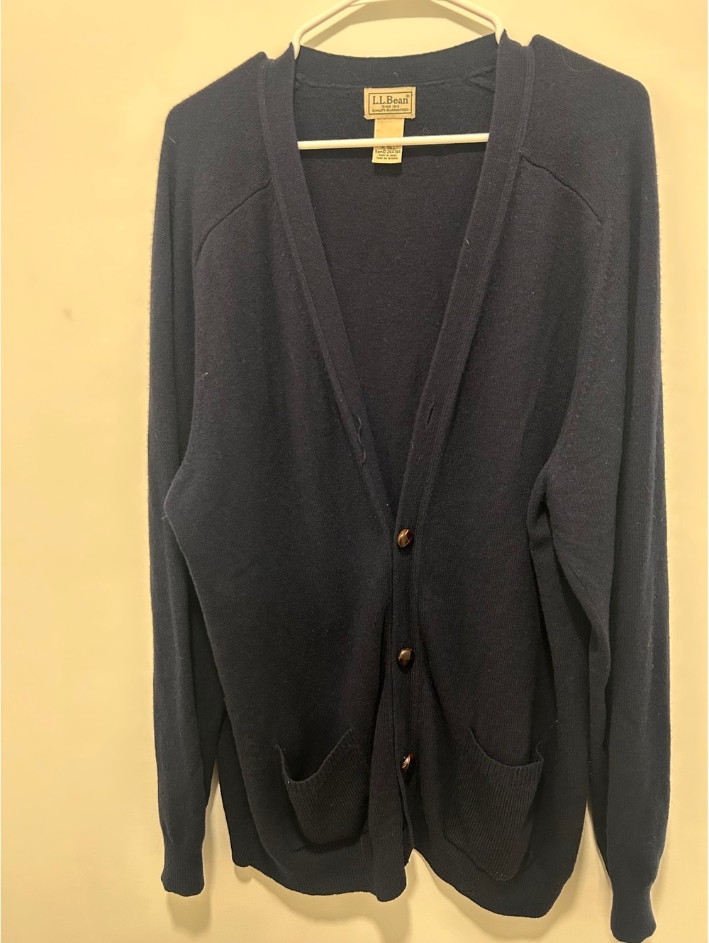 L.L.Bean Navy Blue Cashmere Cardigan Sweater Mens Large